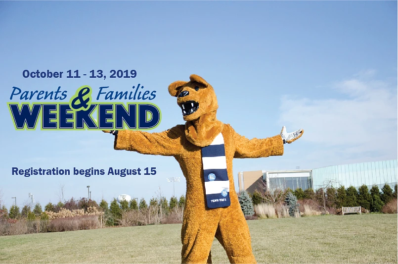 Nittany Lion with dates for Parents & Families Weekend - October 11-13, 2019