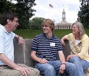 Parents talking in front of Old Main