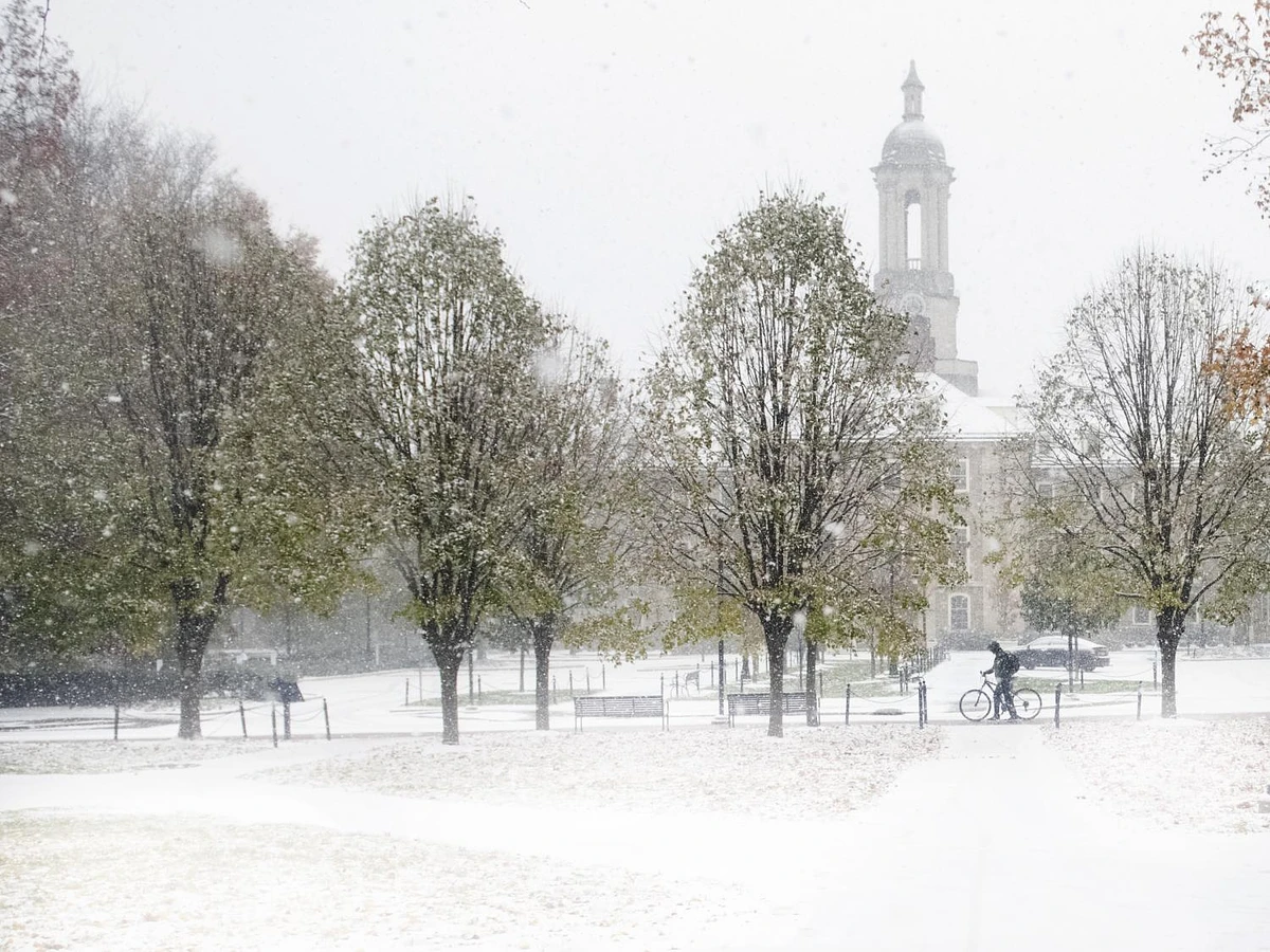 When severe weather strikes Penn State's University Park campus, individuals can stay informed of delays and cancellations by using Penn State's PSUAlert system, Twitter account, the Penn State News website, and WPSU TV and radio. Penn Staters at other campuses can stay informed about delays and cancellations via PSUAlert and their campus’ website and social media channels. Credit: Patrick Mansell / Penn State. Creative Commons