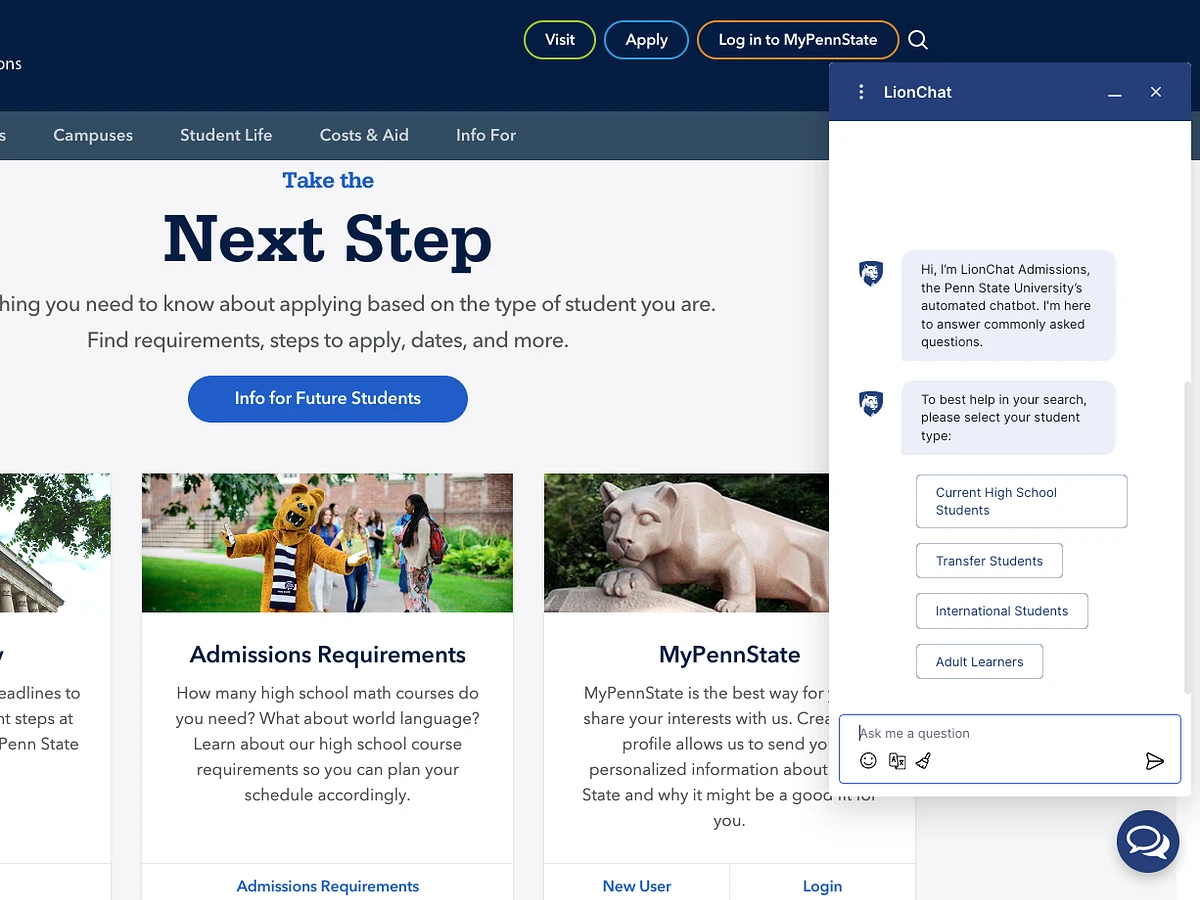 Webpage with AI chat pop-up on the side